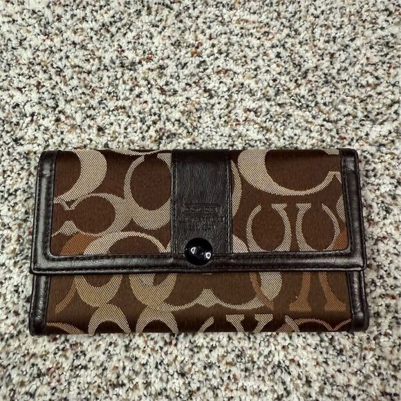 Coach Women's Brown Wallet with Leather Trim & Logo Accents - Picture 1 of 5